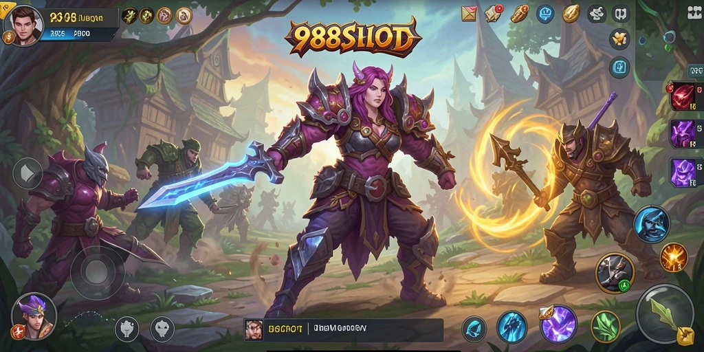 Screenshot gameplay 988SLOT yang menunjukkan aksi seru di arena pertempuran ARPG.