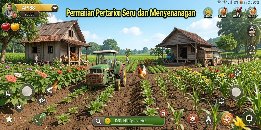 Screenshot mendemonstrasikan gameplay dan interaksi pertanian yang seru.