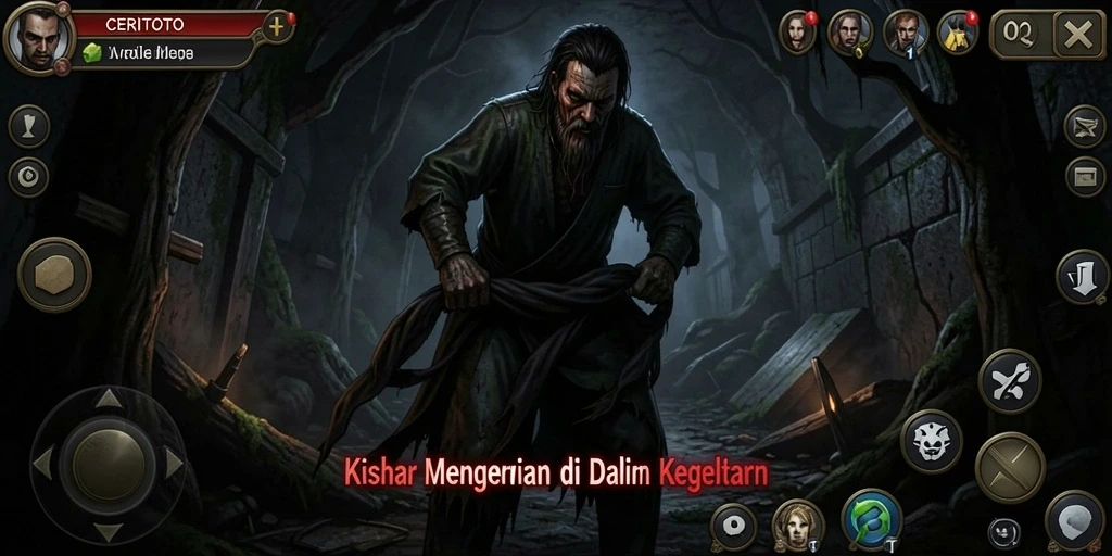 Screenshot CERITOTO menunjukkan suasana menyeramkan saat gameplay.