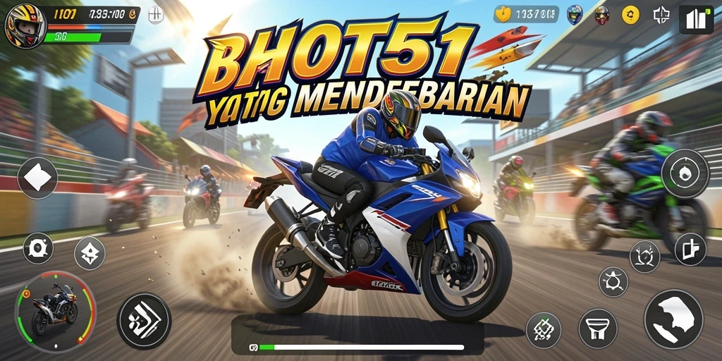 Screenshot HOT51 menampilkan balapan motor yang seru di trek menantang.