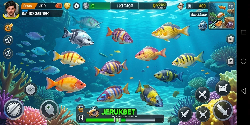 Tampilan gameplay JERUKBET menampilkan aksi menembak ikan yang seru.