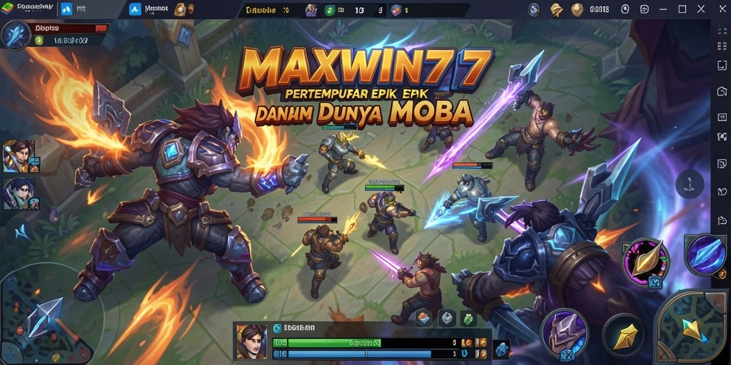 Screenshot gameplay MAXWIN77 menunjukkan pertarungan tim yang seru dan visual yang menakjubkan.