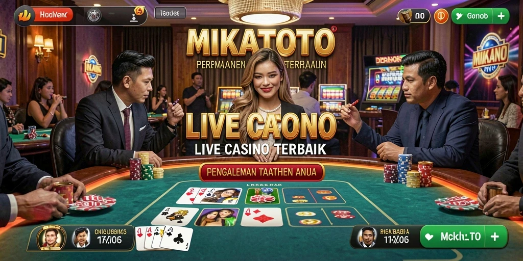 Tangkapan layar MIKATOTO menampilkan dealer langsung dan suasana permainan yang nyata.