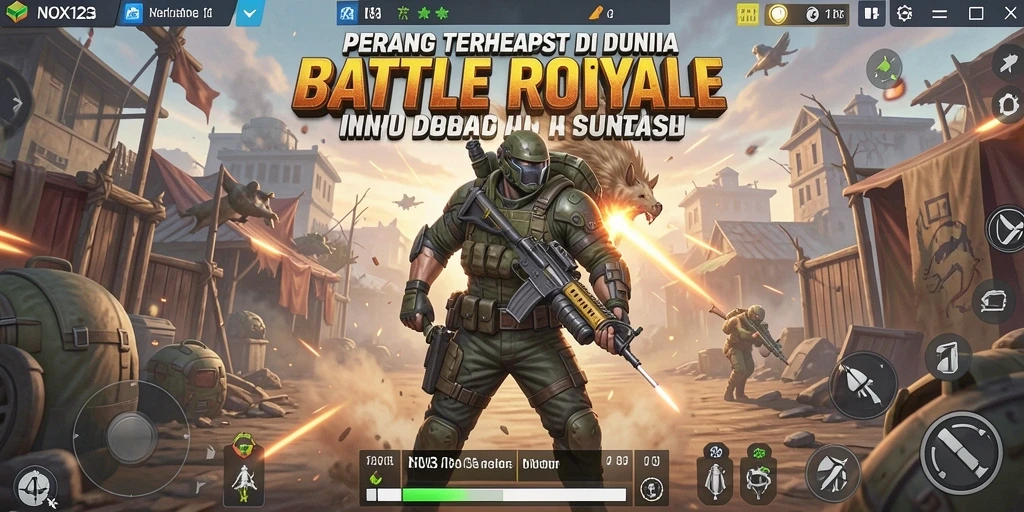 Gameplay seru NOX123 dalam pertempuran Battle Royale.