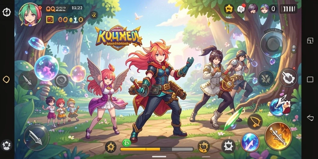 Screenshot utama QQ222 menampilkan karakter anime dalam aksi yang seru.