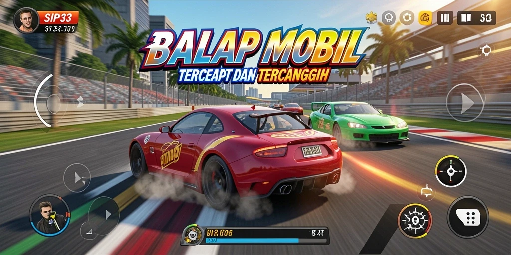 Tampilan gameplay balap mobil yang mendebarkan di SIP33.