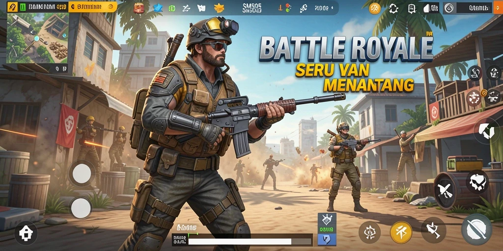 Tampilan gameplay SM605 yang mendebarkan di arena Battle Royale.